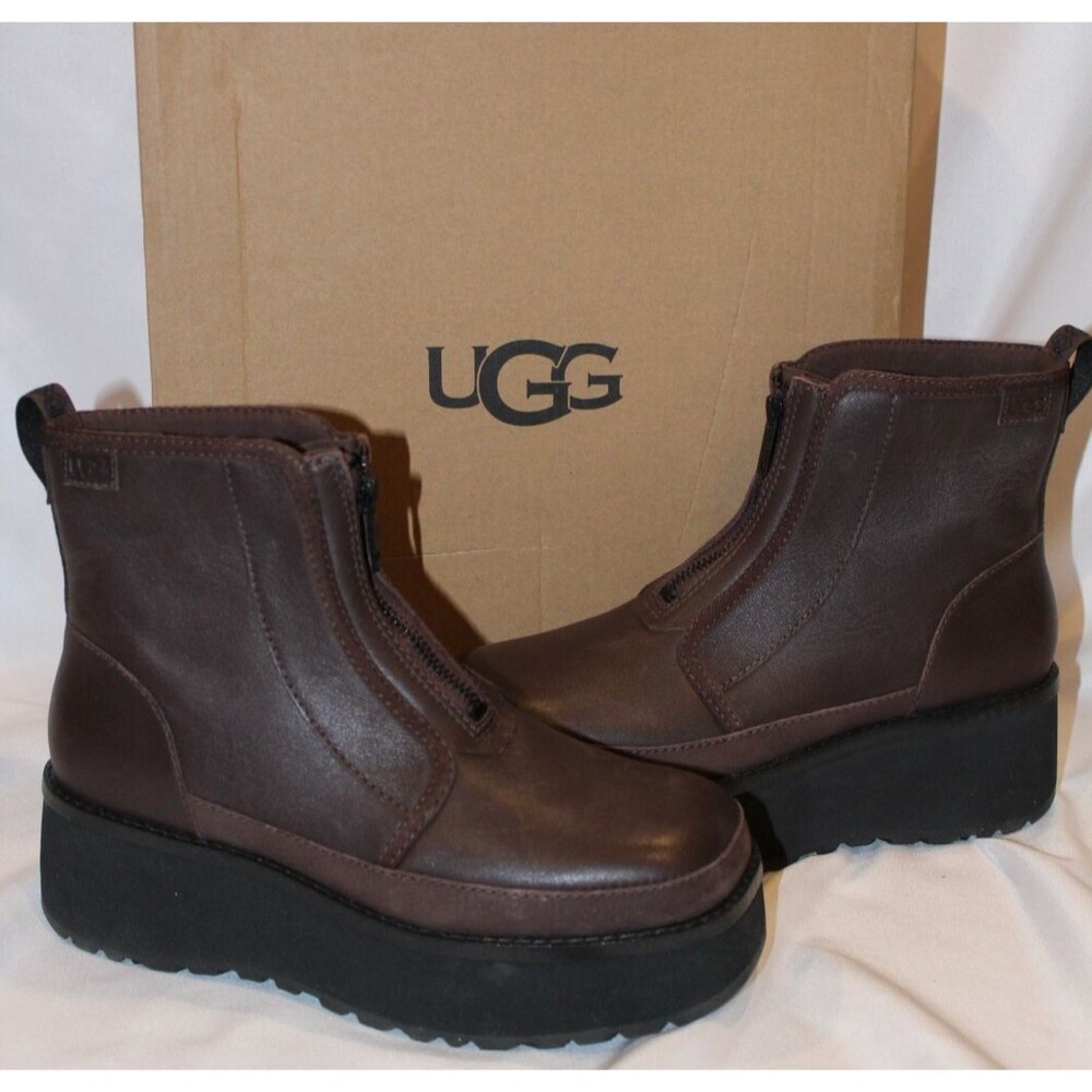 UGG CITYFUNC ZIP BURNT CEDAR LEATHER WATERPROOF ZIP WOMEN'S BOOTS US 6.5 BROWN